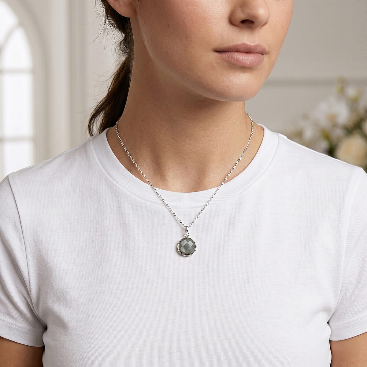 Briolitte Cut Malagasy Labradorite 3.60 ctw Pendant in Sterling Silver with Stainless Steel Necklace (18 Inches) image number 1