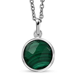 Briolitte Cut African Malachite 4.85 ctw Pendant in Sterling Silver with Stainless Steel Necklace (18 Inches)