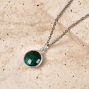 Briolitte Cut African Malachite 4.85 ctw Pendant in Sterling Silver with Stainless Steel Necklace (18 Inches)