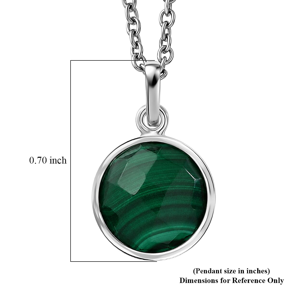 Briolitte Cut African Malachite 4.85 ctw Pendant in Sterling Silver with Stainless Steel Necklace (18 Inches) image number 3