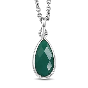 Briolitte Cut Green Onyx 2.30 ctw Pendant in Sterling Silver with Stainless Steel Necklace (18 Inches)
