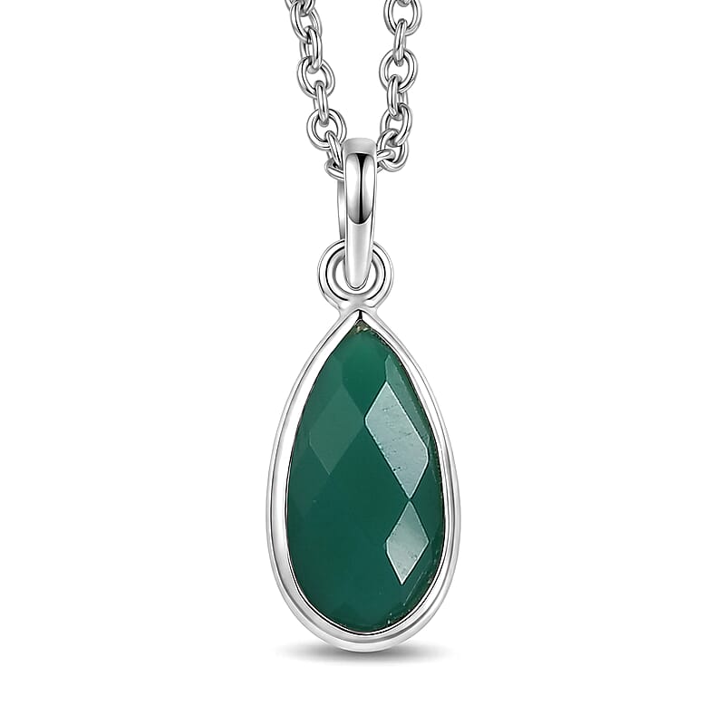 Briolitte Cut Green Onyx 2.30 ctw Pendant in Sterling Silver with Stainless Steel Necklace (18 Inches)