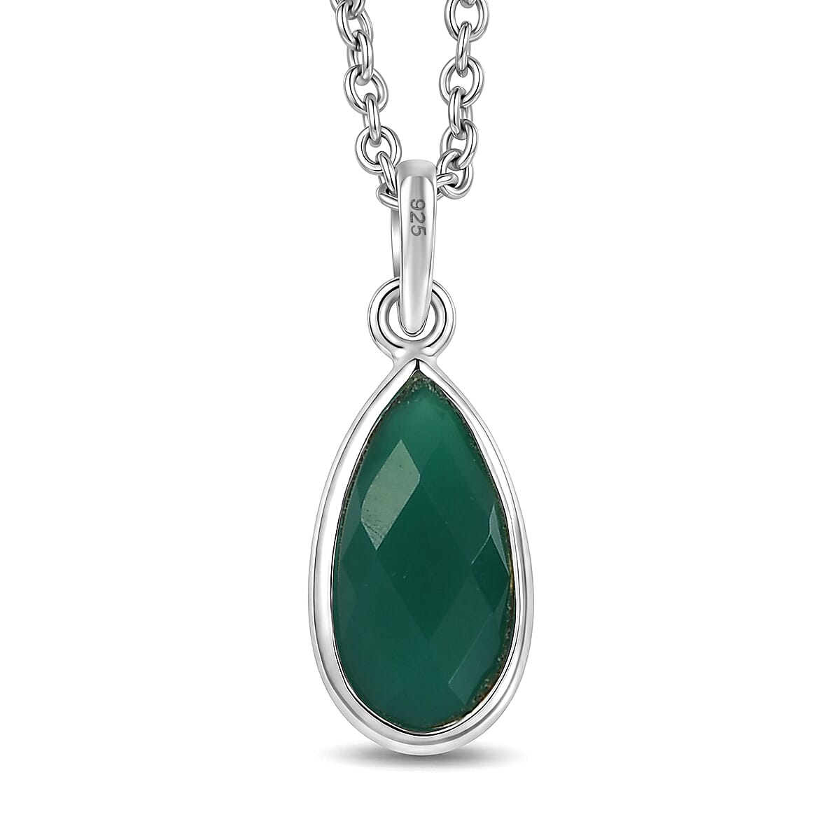 Briolitte Cut Green Onyx 2.30 ctw Pendant in Sterling Silver with Stainless Steel Necklace (18 Inches) image number 4