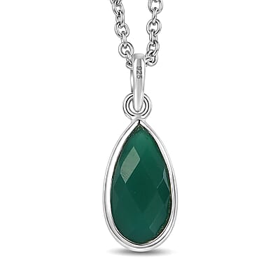 Briolitte Cut Green Onyx 2.30 ctw Pendant in Sterling Silver with Stainless Steel Necklace (18 Inches)