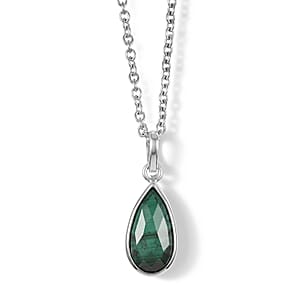 Briolitte Cut African Malachite 2.70 ctw Pendant in Sterling Silver with Stainless Steel Necklace (18 Inches)