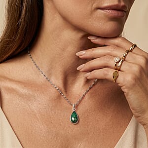 Briolitte Cut African Malachite 2.70 ctw Pendant in Sterling Silver with Stainless Steel Necklace (18 Inches)
