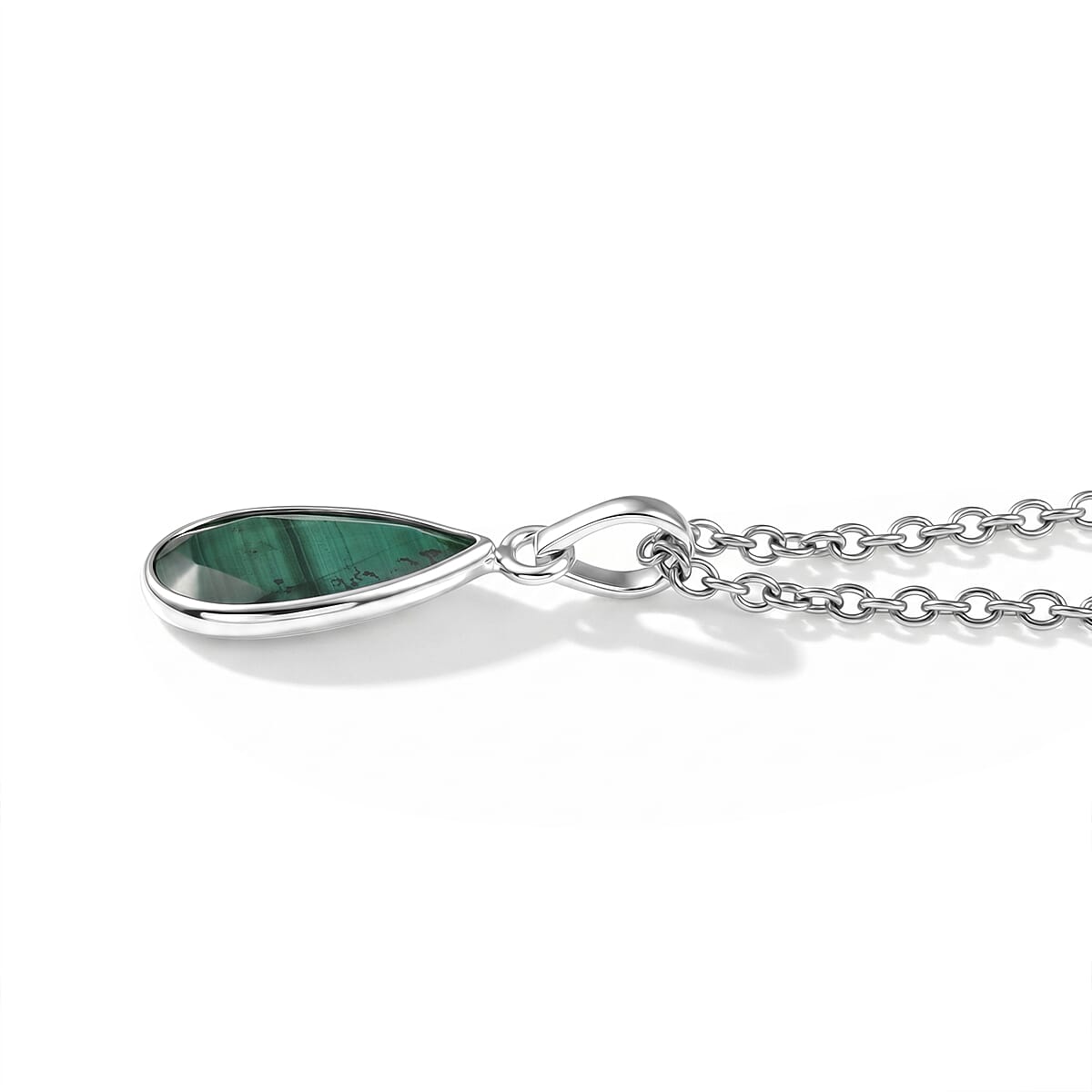 Briolitte Cut African Malachite 2.70 ctw Pendant in Sterling Silver with Stainless Steel Necklace (18 Inches) image number 3