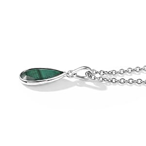 Briolitte Cut African Malachite 2.70 ctw Pendant in Sterling Silver with Stainless Steel Necklace (18 Inches)