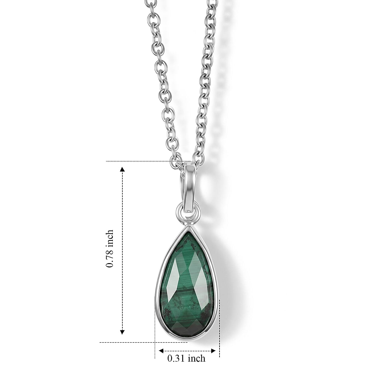 Briolitte Cut African Malachite 2.70 ctw Pendant in Sterling Silver with Stainless Steel Necklace (18 Inches) image number 4