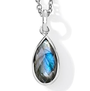 Briolitte Cut Malagasy Labradorite 2.40 ctw Pendant in Sterling Silver with Stainless Steel Necklace (18 Inches)