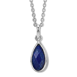 Briolitte Cut Lapis Lazuli 2.40 ctw Pendant in Sterling Silver with Stainless Steel Necklace (18 Inches)