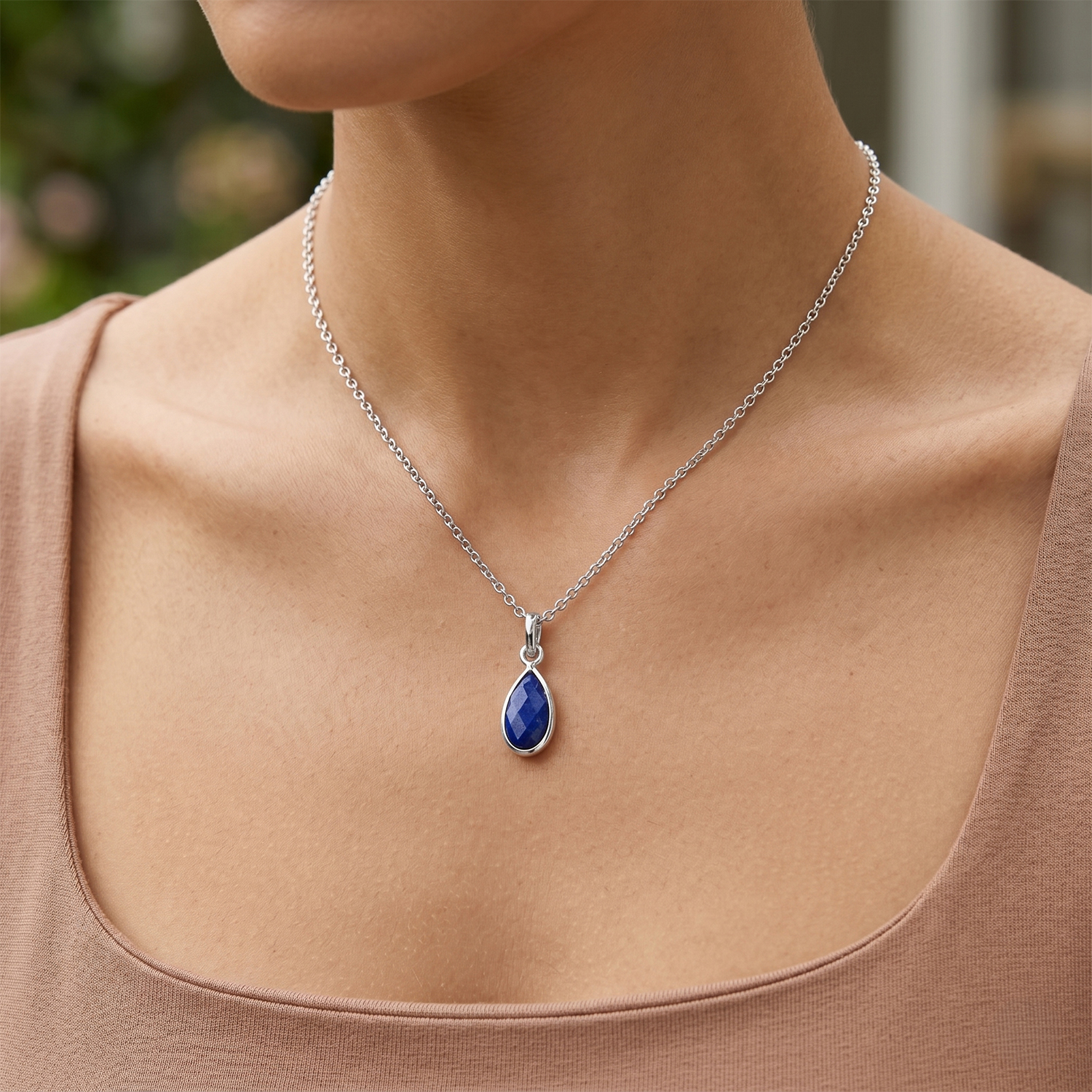 Briolitte Cut Lapis Lazuli 2.40 ctw Pendant in Sterling Silver with Stainless Steel Necklace (18 Inches) image number 1