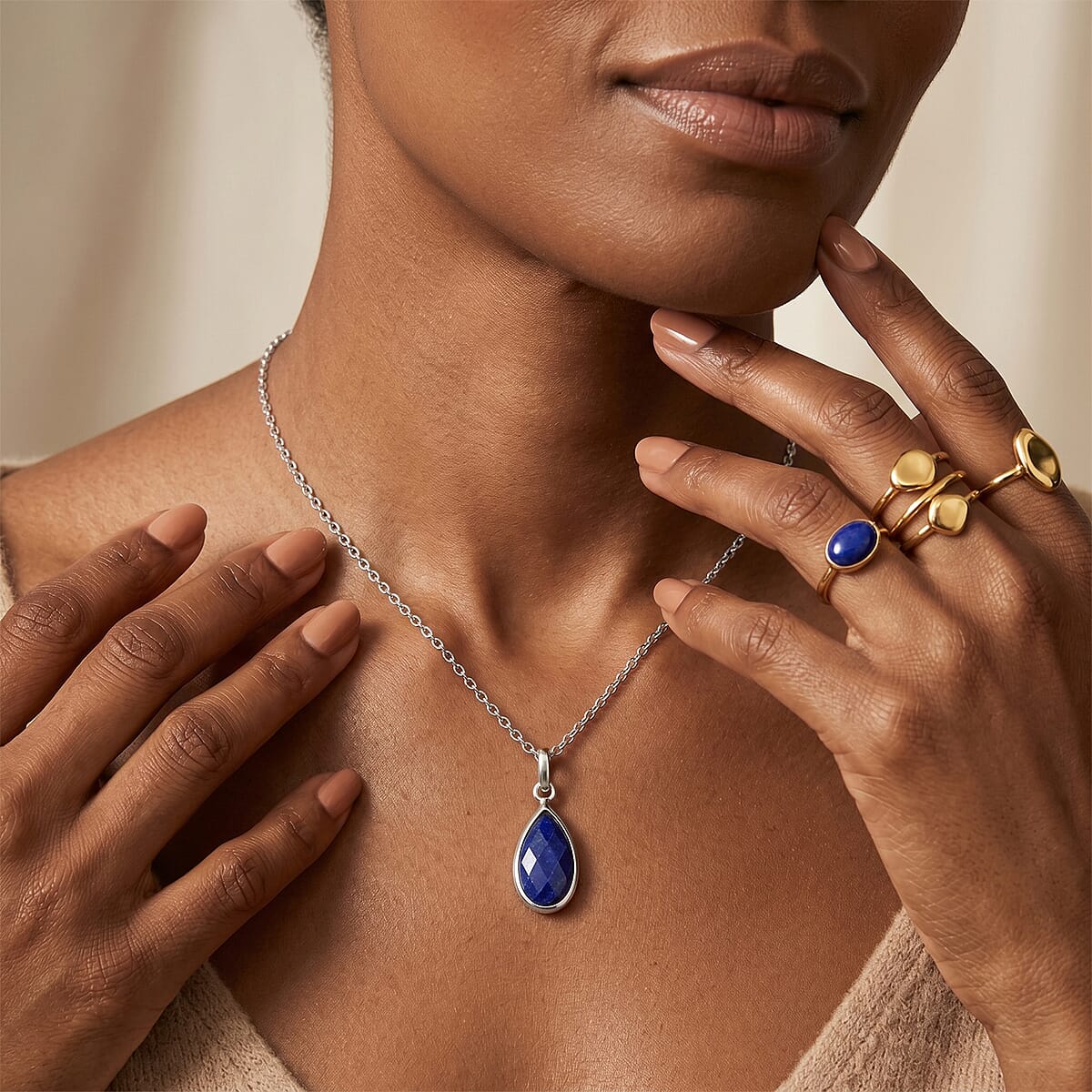 Briolitte Cut Lapis Lazuli 2.40 ctw Pendant in Sterling Silver with Stainless Steel Necklace (18 Inches) image number 2
