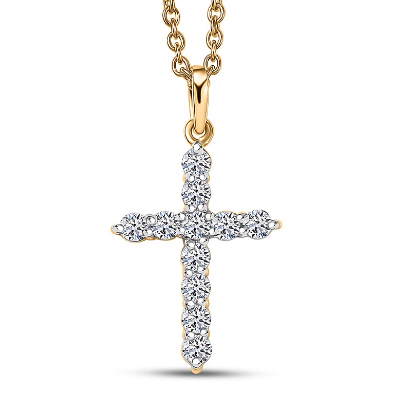 Luxuriant Lab Grown Diamond G-H SI 0.50 ctw Cross Pendant Necklace (20 Inches) in 18K Vermeil YG Over Sterling Silver