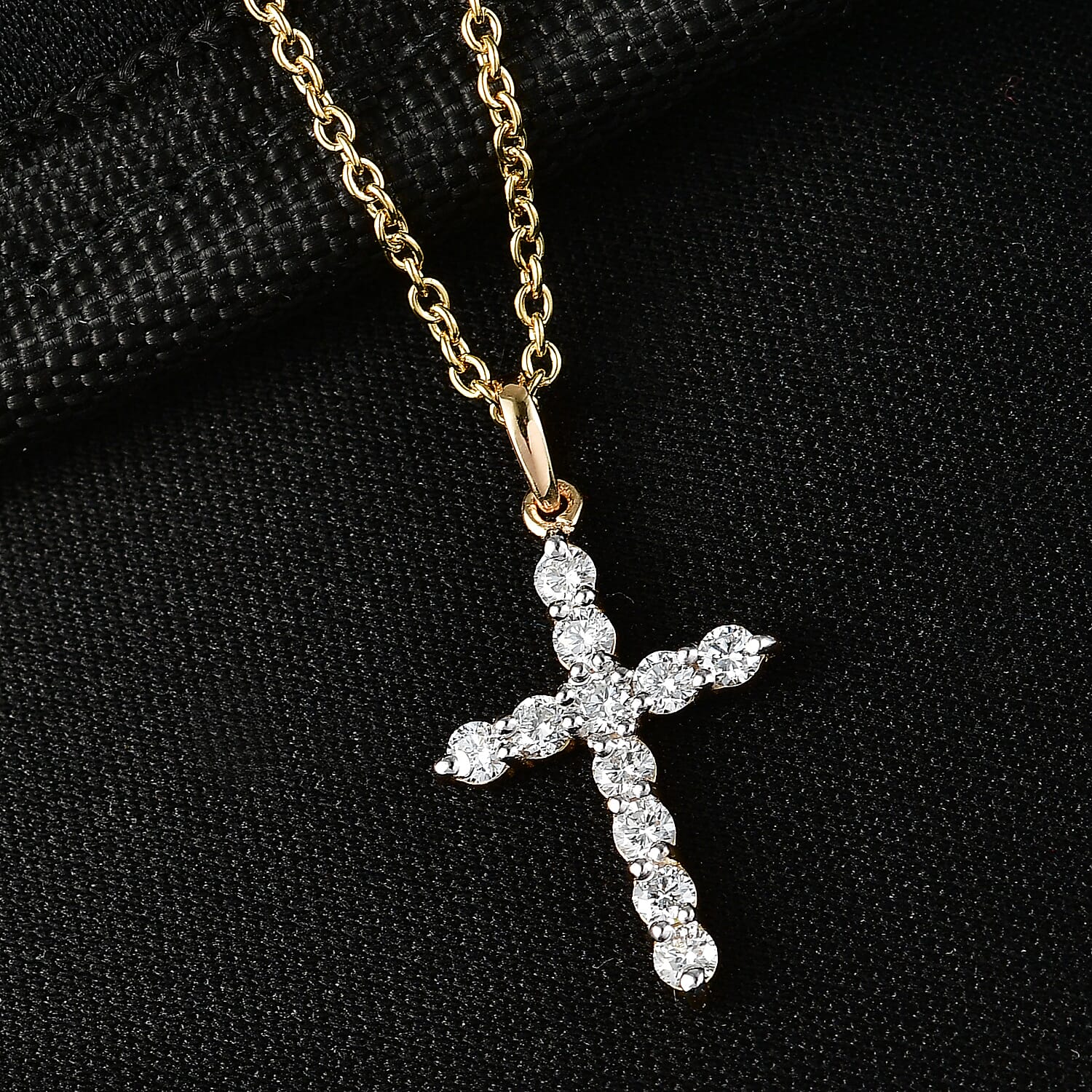 Luxuriant Lab Grown Diamond G-H SI 0.50 ctw Cross Pendant Necklace (20 Inches) in 18K Vermeil YG Over Sterling Silver