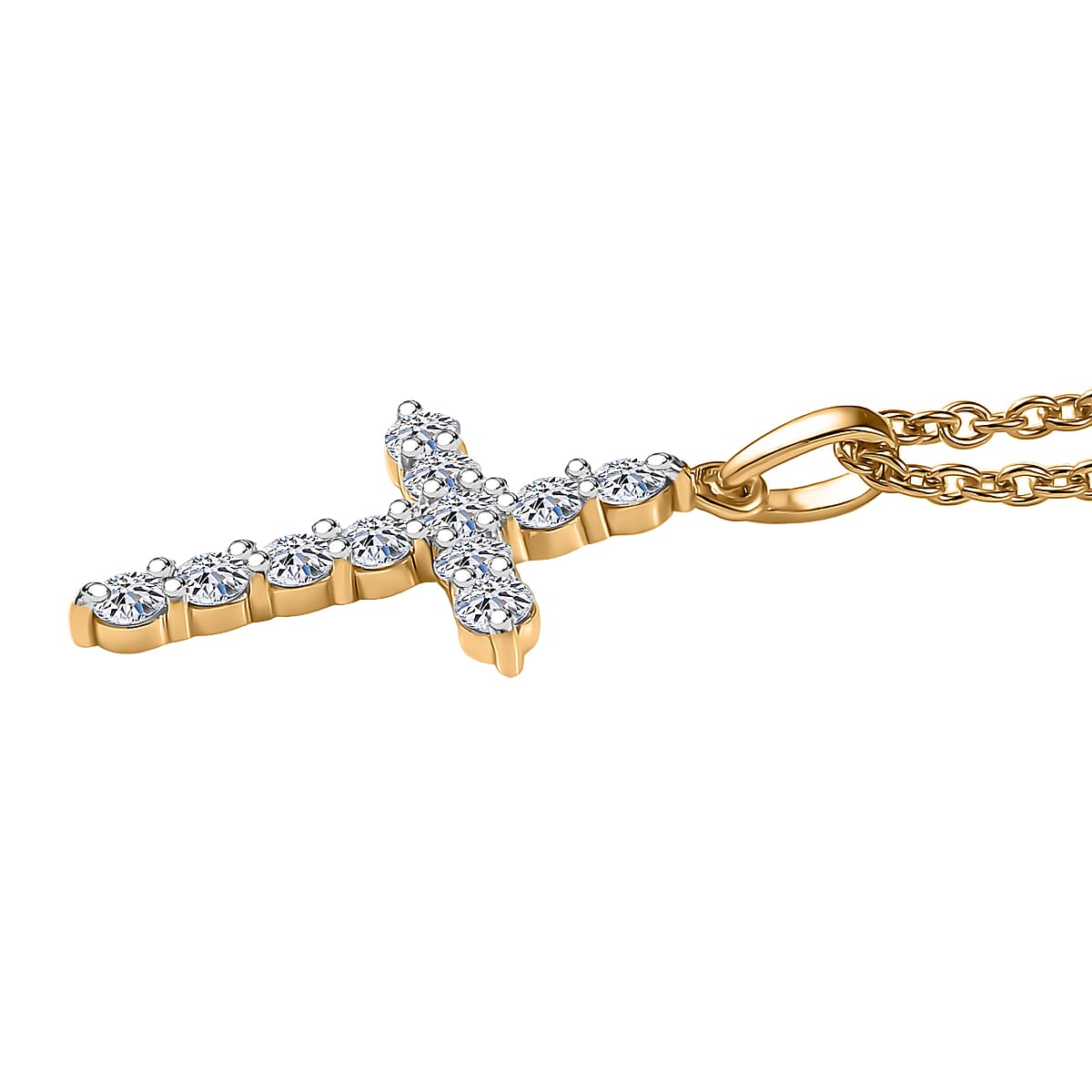 Luxuriant Lab Grown Diamond G-H SI 0.50 ctw Cross Pendant Necklace (20 Inches) in 18K Vermeil YG Over Sterling Silver