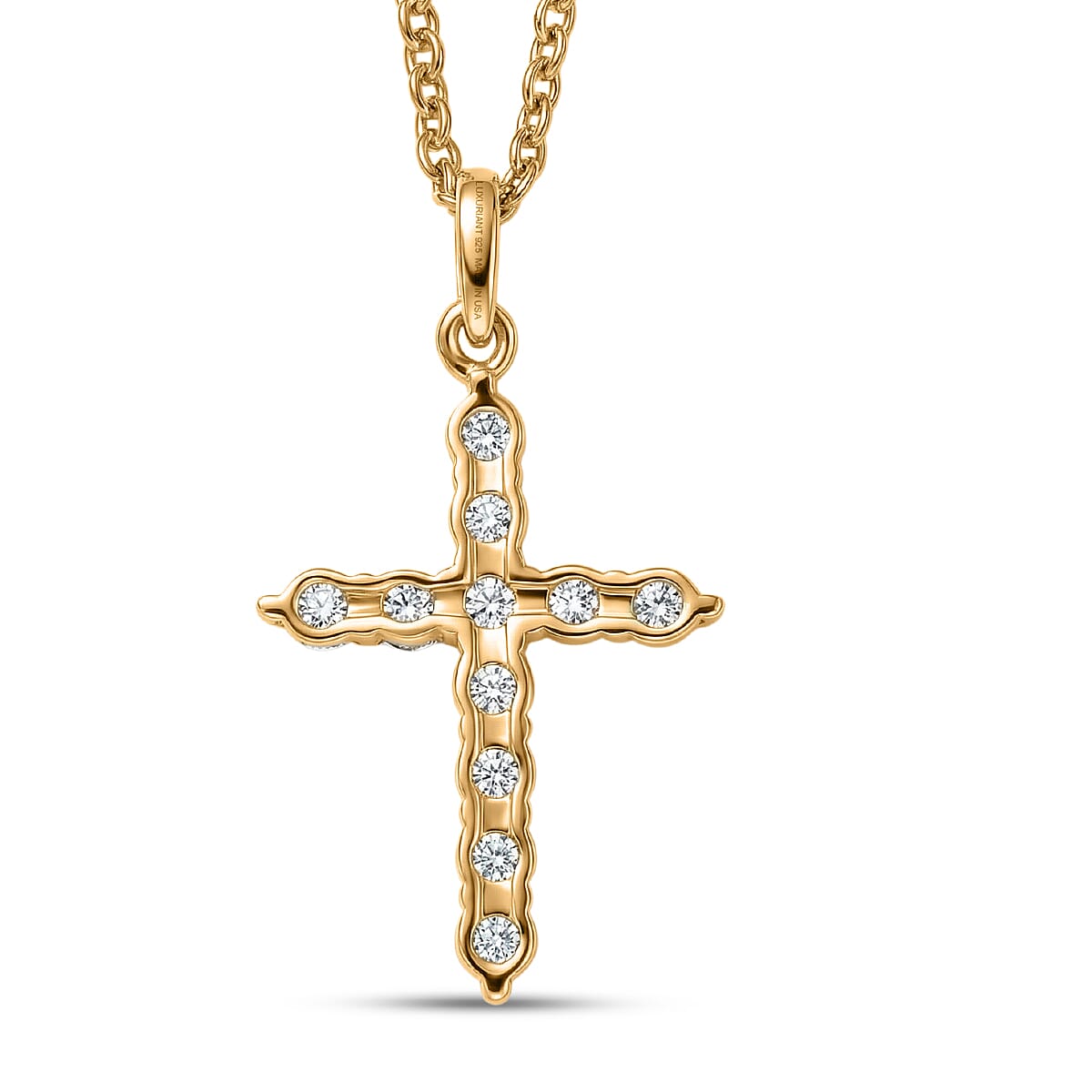 Luxuriant Lab Grown Diamond G-H SI 0.50 ctw Cross Pendant Necklace (20 Inches) in 18K Vermeil YG Over Sterling Silver