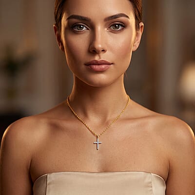 Luxuriant Lab Grown Diamond G-H SI 0.50 ctw Cross Pendant Necklace (20 Inches) in 18K Vermeil YG Over Sterling Silver