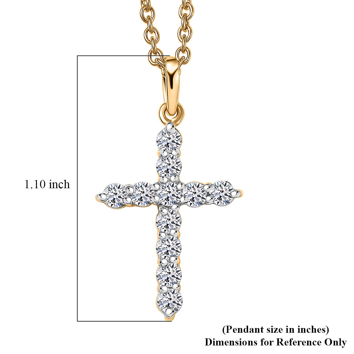 Luxuriant Lab Grown Diamond G-H SI 0.50 ctw Cross Pendant Necklace (20 Inches) in 18K Vermeil YG Over Sterling Silver
