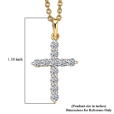 Luxuriant Lab Grown Diamond G-H SI 0.50 ctw Cross Pendant Necklace (20 Inches) in 18K Vermeil YG Over Sterling Silver