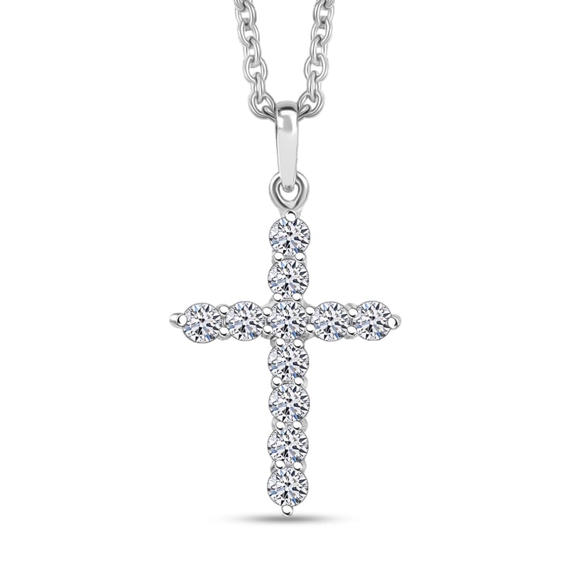 Doorbuster Luxuriant Lab Grown Diamond G-H SI 0.50 ctw Cross Pendant in Rhodium Over Sterling Silver with Stainless Steel Necklace 20 Inches