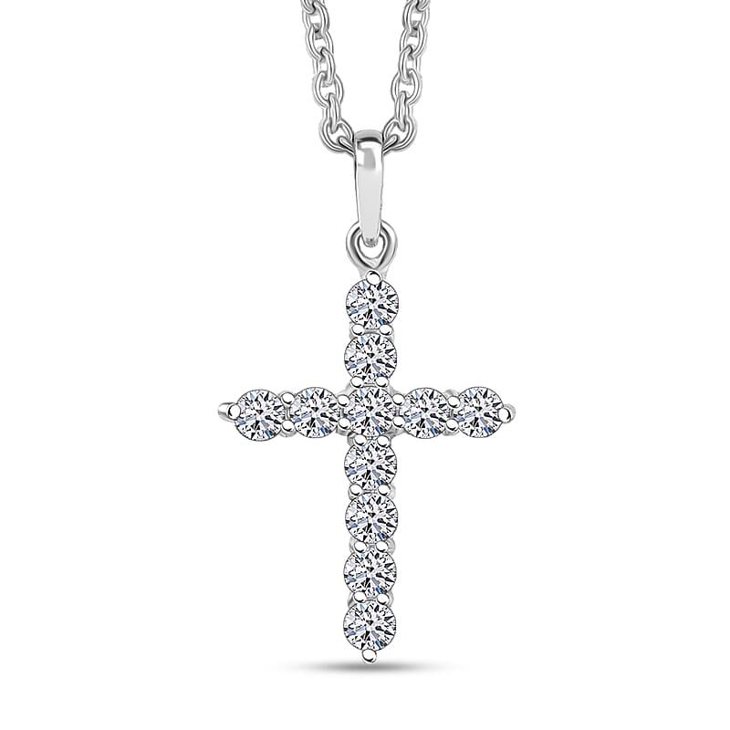 Luxuriant Lab Grown Diamond G-H SI 0.50 ctw Classic Cross Pendant Necklace (20 Inches) in Rhodium Over Sterling Silver