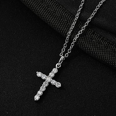 Luxuriant Lab Grown Diamond G-H SI 0.50 ctw Classic Cross Pendant Necklace (20 Inches) in Rhodium Over Sterling Silver