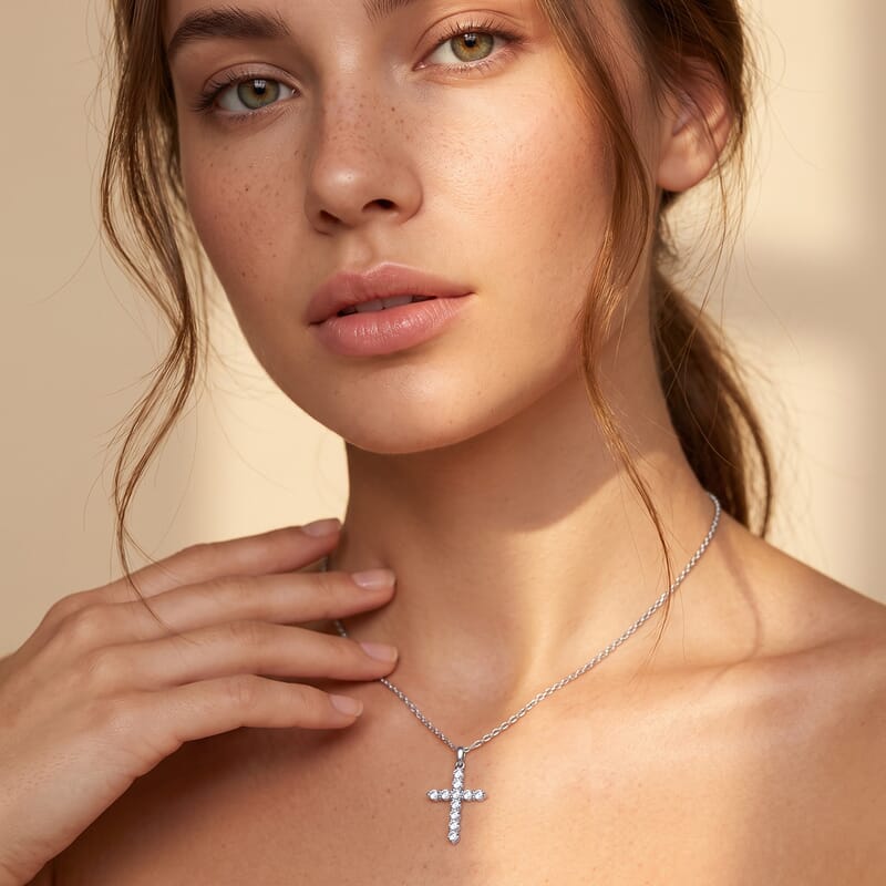 Doorbuster Luxuriant Lab Grown Diamond G-H SI 0.50 ctw Cross Pendant in Rhodium Over Sterling Silver with Stainless Steel Necklace 20 Inches