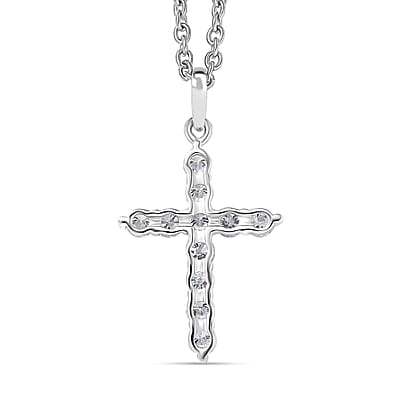 Luxuriant Lab Grown Diamond G-H SI 0.50 ctw Classic Cross Pendant Necklace (20 Inches) in Rhodium Over Sterling Silver