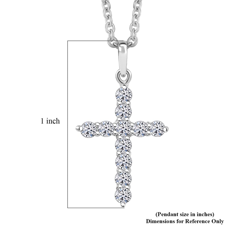Doorbuster Luxuriant Lab Grown Diamond G-H SI 0.50 ctw Cross Pendant in Rhodium Over Sterling Silver with Stainless Steel Necklace 20 Inches