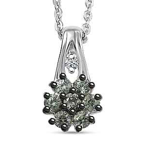 Premium Green Sapphire and Luxuriant Lab Grown Diamond G-H SI 0.40 ctw Petal Bloom Pendant Necklace in Rhodium Over Sterling Silver 20 Inches 