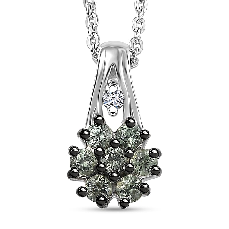 Premium Milanoa Green Sapphire and Luxuriant Lab Grown Diamond G-H SI 0.40 ctw Petal Bloom Pendant Necklace in Rhodium Over Sterling Silver 20 Inches