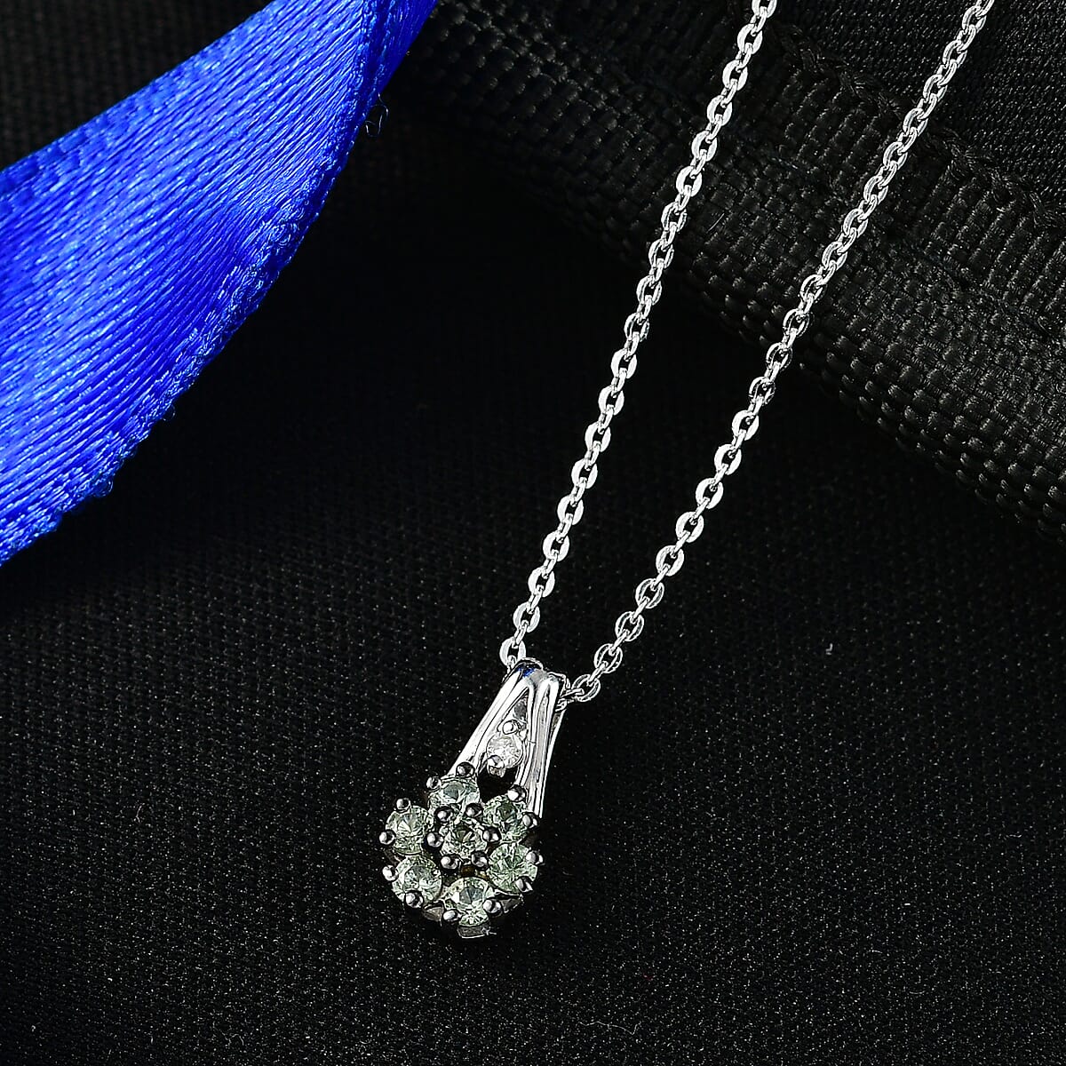 Premium Green Sapphire and Luxuriant Lab Grown Diamond G-H SI 0.40 ctw Petal Bloom Pendant Necklace in Rhodium Over Sterling Silver 20 Inches  image number 1