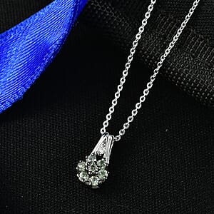 Premium Green Sapphire and Luxuriant Lab Grown Diamond G-H SI 0.40 ctw Petal Bloom Pendant Necklace in Rhodium Over Sterling Silver 20 Inches 