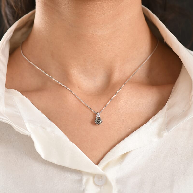Premium Milanoa Green Sapphire and Luxuriant Lab Grown Diamond G-H SI 0.40 ctw Petal Bloom Pendant Necklace in Rhodium Over Sterling Silver 20 Inches