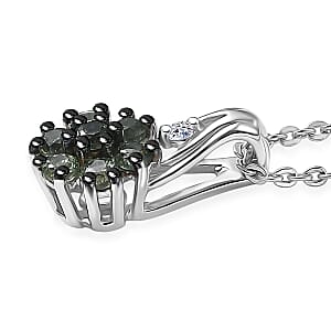 Premium Green Sapphire and Luxuriant Lab Grown Diamond G-H SI 0.40 ctw Petal Bloom Pendant Necklace in Rhodium Over Sterling Silver 20 Inches 