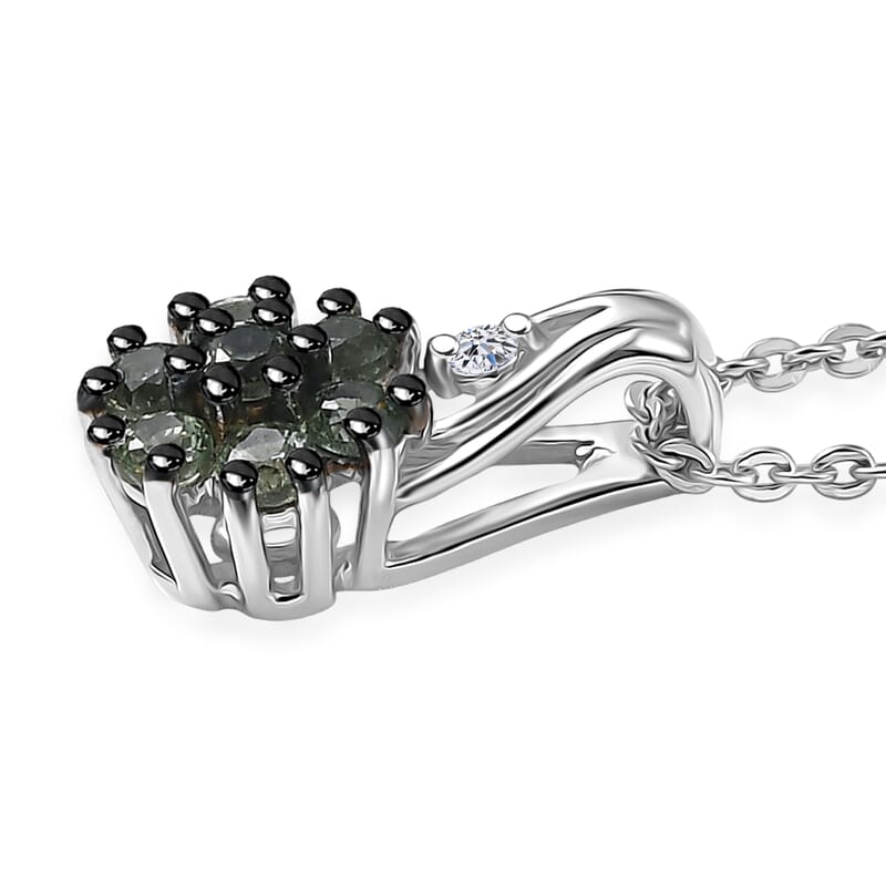 Premium Milanoa Green Sapphire and Luxuriant Lab Grown Diamond G-H SI 0.40 ctw Petal Bloom Pendant Necklace in Rhodium Over Sterling Silver 20 Inches