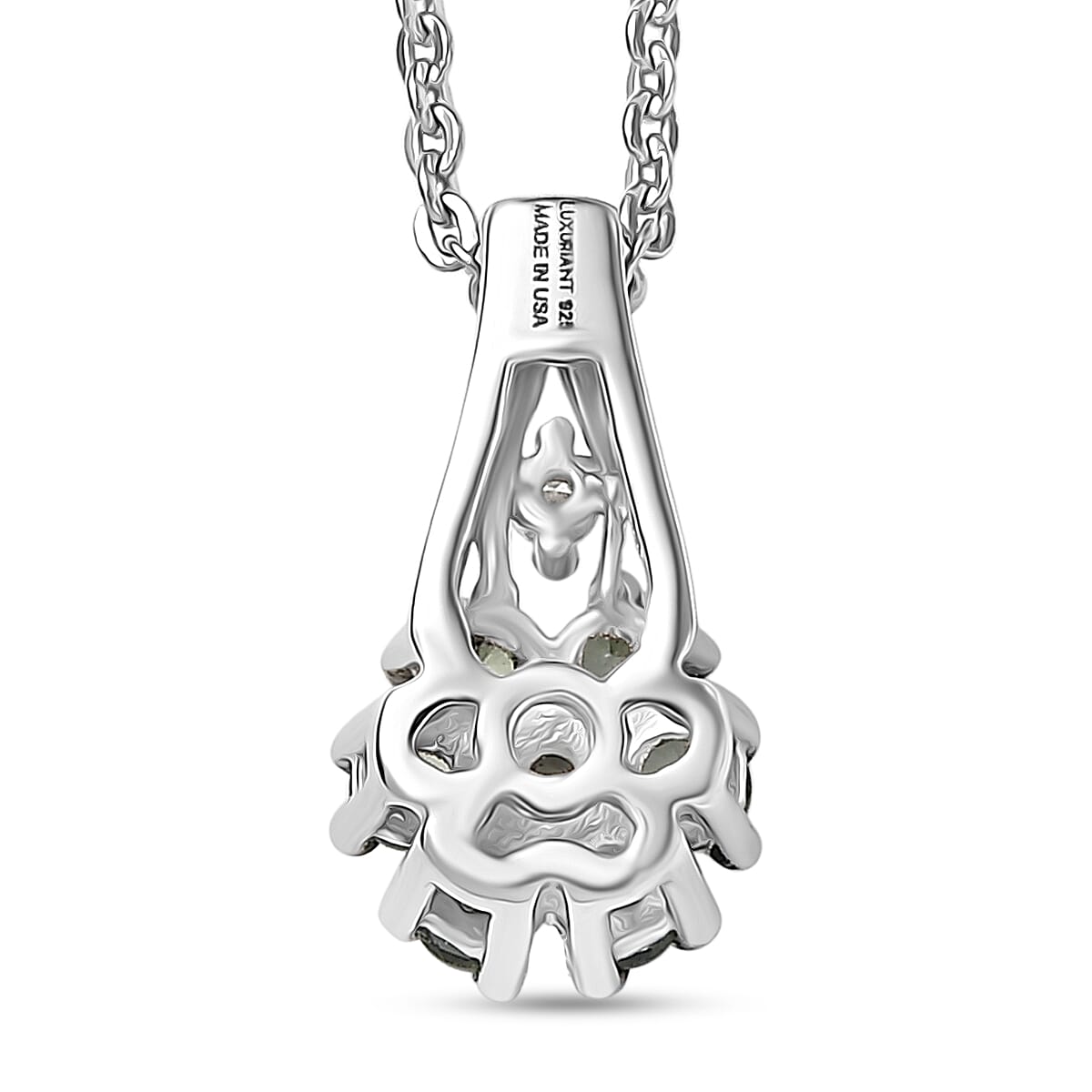 Premium Milanoa Green Sapphire and Luxuriant Lab Grown Diamond G-H SI 0.40 ctw Petal Bloom Pendant Necklace in Rhodium Over Sterling Silver 20 Inches