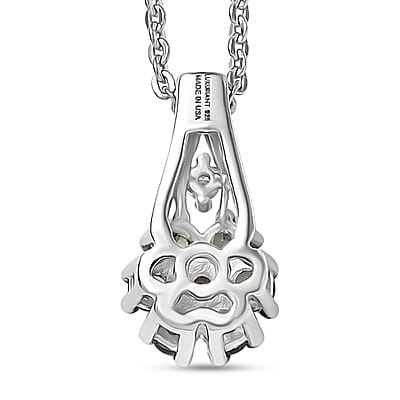 Premium Milanoa Green Sapphire and Luxuriant Lab Grown Diamond G-H SI 0.40 ctw Petal Bloom Pendant Necklace in Rhodium Over Sterling Silver 20 Inches