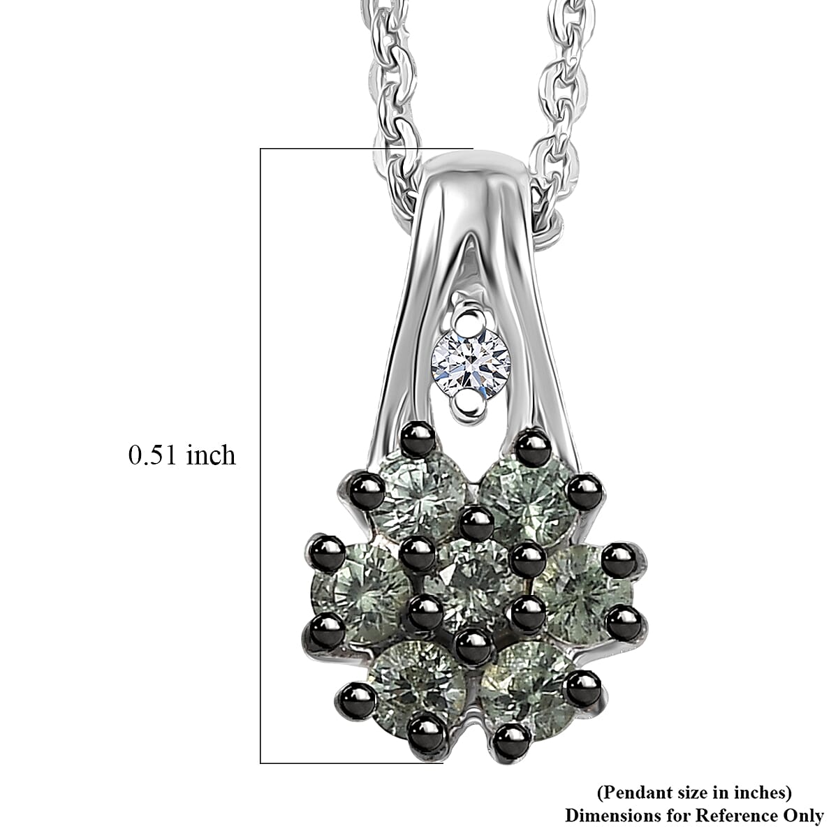 Premium Milanoa Green Sapphire and Luxuriant Lab Grown Diamond G-H SI 0.40 ctw Petal Bloom Pendant Necklace in Rhodium Over Sterling Silver 20 Inches