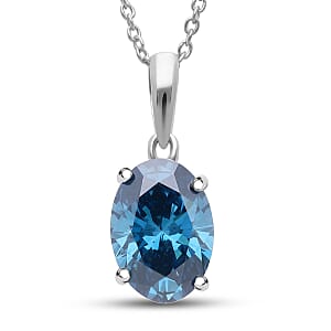Luxuriant Lab Grown Blue Diamond (VS) (IR) 2.00 ctw Solitaire Pendant Necklace in Rhodium Over Sterling Silver 18-20 Inches