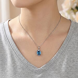 Luxuriant Lab Grown Blue Diamond (VS) (IR) 2.00 ctw Solitaire Pendant Necklace in Rhodium Over Sterling Silver 18-20 Inches