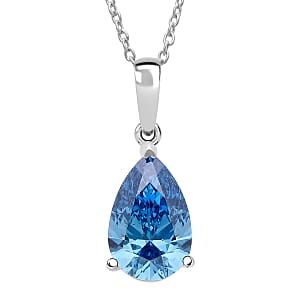 Luxuriant Lab Grown Blue Diamond (VS) (IR) 2.00 ctw Solitaire Pendant Necklace in Rhodium Over Sterling Silver (20 Inches)