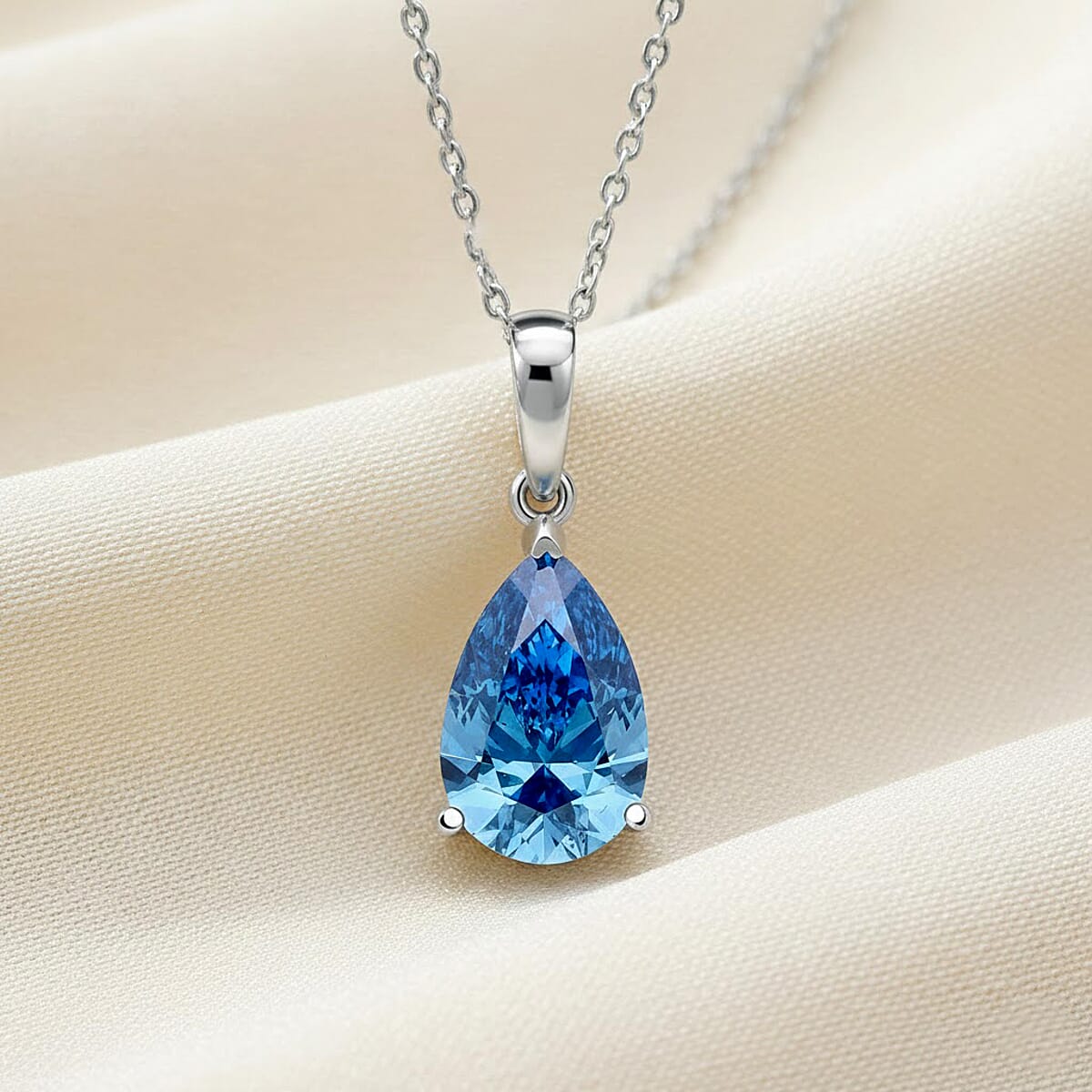 Luxuriant Lab Grown Blue Diamond (VS) (IR) 2.00 ctw Solitaire Pendant Necklace in Rhodium Over Sterling Silver (20 Inches) image number 1