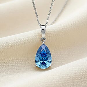 Luxuriant Lab Grown Blue Diamond (VS) (IR) 2.00 ctw Solitaire Pendant Necklace in Rhodium Over Sterling Silver (20 Inches)