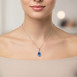 Luxuriant Lab Grown Blue Diamond (VS) (IR) 2.00 ctw Solitaire Pendant Necklace in Rhodium Over Sterling Silver (20 Inches)