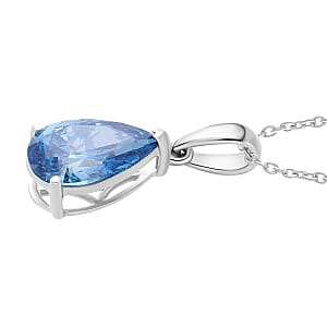 Luxuriant Lab Grown Blue Diamond (VS) (IR) 2.00 ctw Solitaire Pendant Necklace in Rhodium Over Sterling Silver (20 Inches)