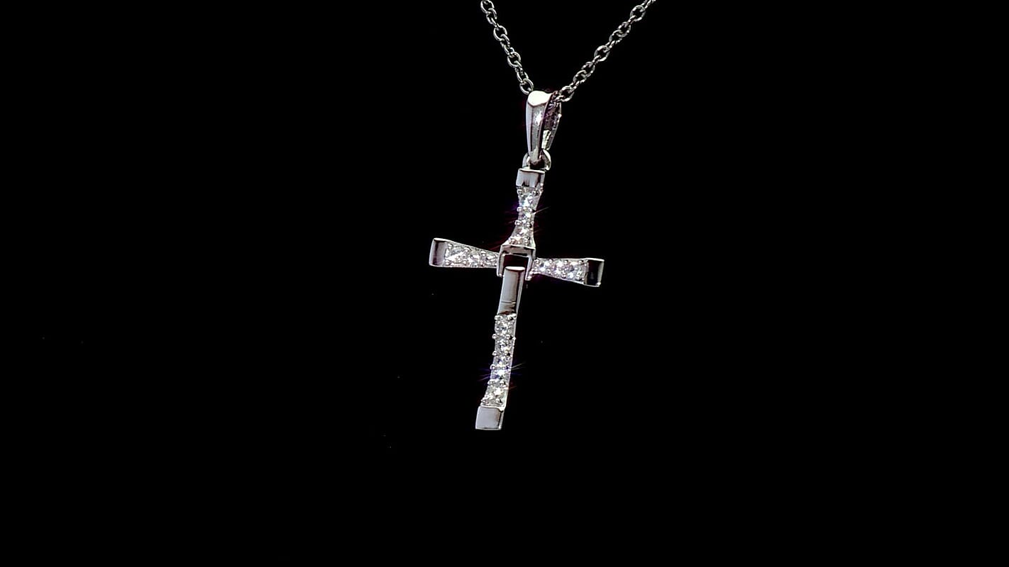 D'Joy White Zircon 0.50 ctw Cross Men's Pendant Necklace in Rhodium Over Sterling Silver (24 Inches)