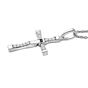 D'Joy White Zircon 0.50 ctw Cross Men's Pendant Necklace in Rhodium Over Sterling Silver (24 Inches)