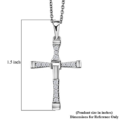 D'Joy White Zircon 0.50 ctw Cross Men's Pendant Necklace in Rhodium Over Sterling Silver (24 Inches)
